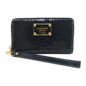 Michael Kors Black Embossed Leather Wristlet Case
